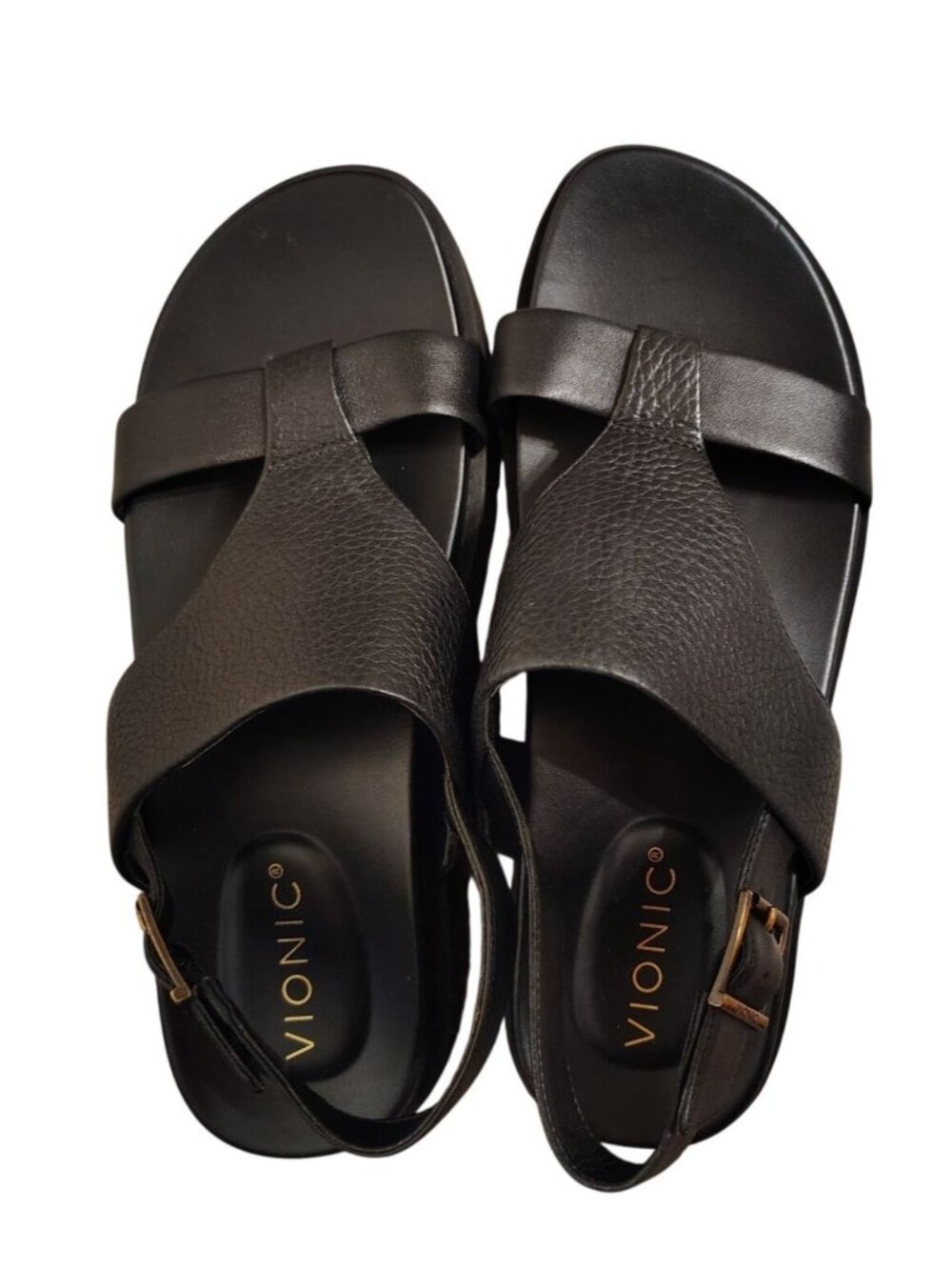 Vionic Black Alondra Lug Platform Sandals, Leather, Comfort Strap, Size 8